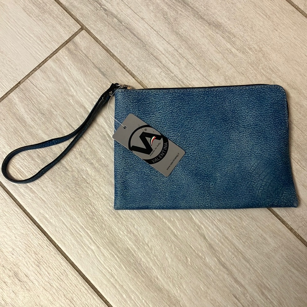 VALENTINA made in Italy wristlet genuine leather wristlet distressed blue